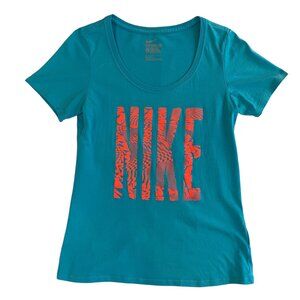 Women's Nike Athletic Cut Short Sleeve T-Shirt with Orange Geometric Print  Sz M